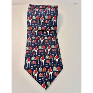 Paolo Gucci Silk Tie - Made In Italy Navy Blue - Vintage Jockey Equestrian Print